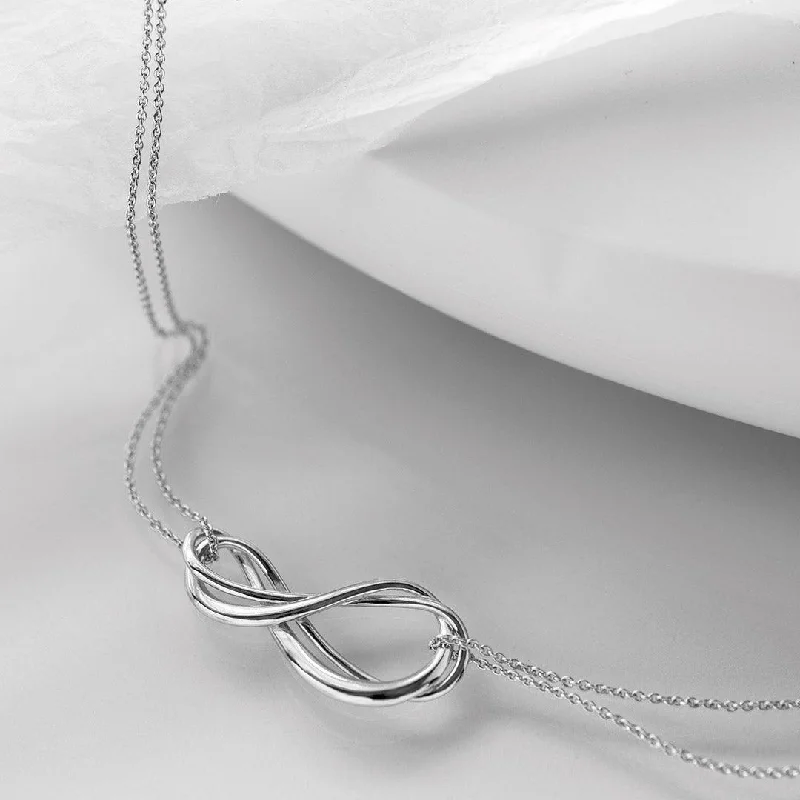 Ladies necklaces knot symbol designs-Kit Heath Sterling Silver Infinity Double Chain Necklace