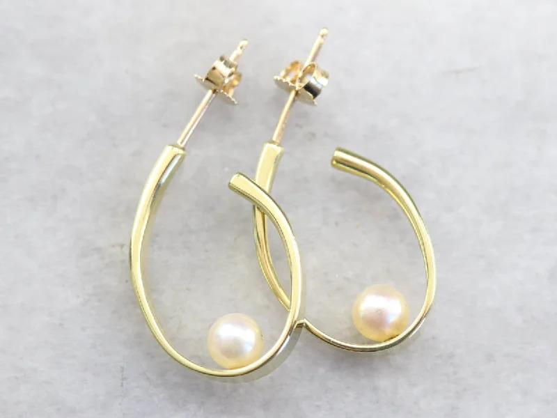 Ladies earrings meaningful symbol styles-Modernist Pearl Hoop Earrings