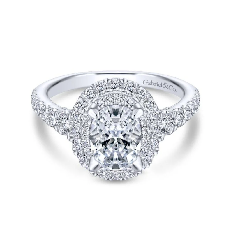 Ladies engagement rings lab-grown diamonds-14K White Gold Double Oval Halo Diamond Engagement Ring