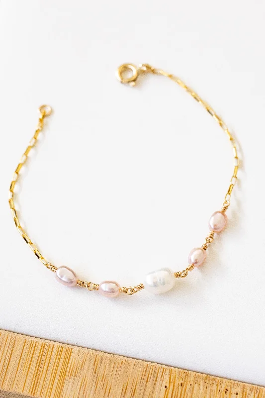 Ladies bracelets domed shape styles-Ladies bracelets domed shape styles-Pink Pearl & Nugget Pearl Cherish Bracelet