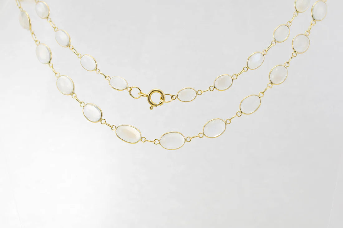 Ladies necklaces long pendant designs-9ct Yellow Gold Moonstone Graduated Line Necklace