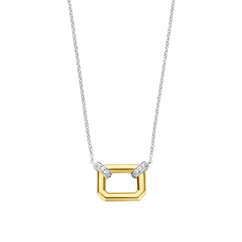 Ladies necklaces Native American styles-Ti Sento Gold Silver Necklace with Rectangle Shape and Pave Links