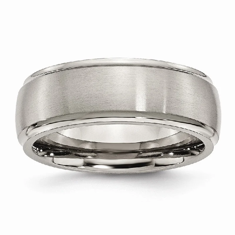 Ladies rings mixed material designs-Titanium, 8mm Comfort Fit Ridged Edge Band