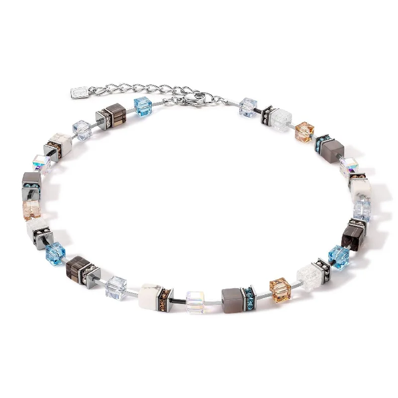 Ladies necklaces etched pattern styles-Coeur De Lion Aqua-Beige Iconic GeoCUBE® Necklace