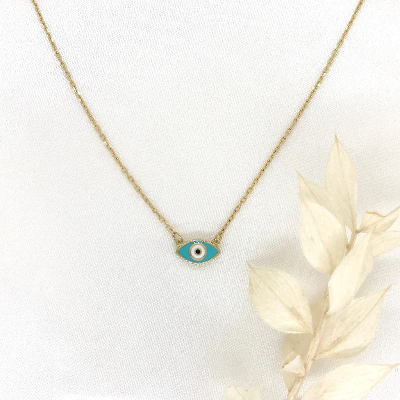 Ladies necklaces quiet luxury necklaces-10k Yellow Gold Evil Eye Necklace