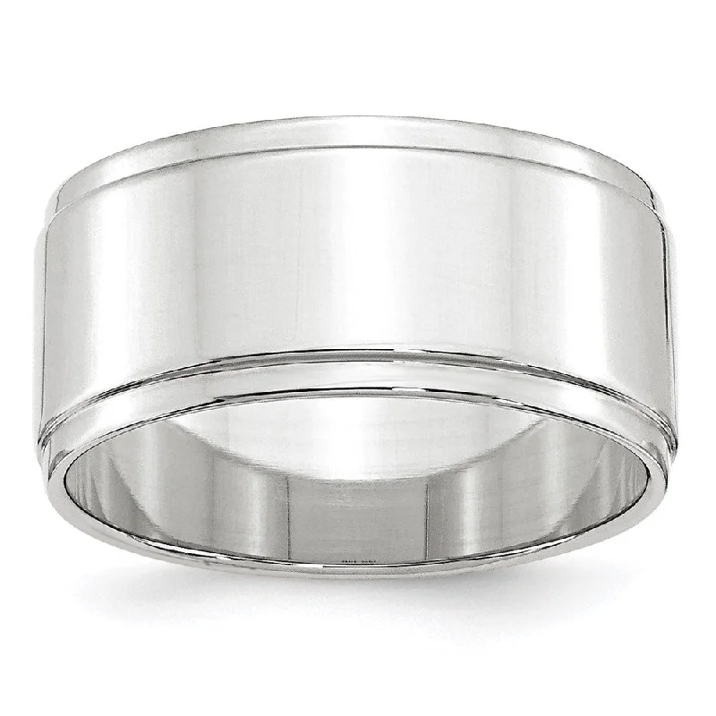 Ladies rings European-inspired flair-10mm 10K White or Yellow Gold Flat Ridged Edge Standard Fit Band