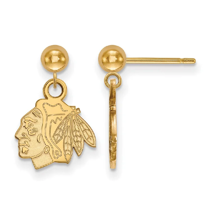 Ladies earrings smooth surface earrings-SS 14k Yellow Gold Plated NHL Chicago Blackhawks Ball Dangle Earrings