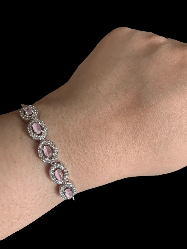 Ladies bracelets friendship band designs-Ladies bracelets friendship band designs-Cz bracelet -  pink ( silver plated ) ( READY TO SHIP )