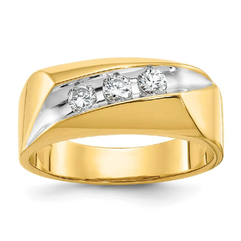 Ladies rings latest fashion trends-8.5mm 14K Yellow Gold & White Rhodium 1/3 Ctw Diamond Tapered Band