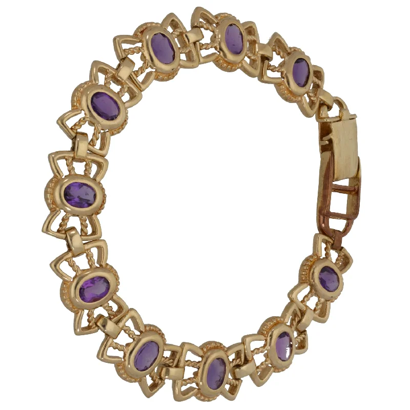 Ladies bracelets layered band designs-Ladies bracelets layered band designs-9ct Gold Amethyst Fancy Bracelet