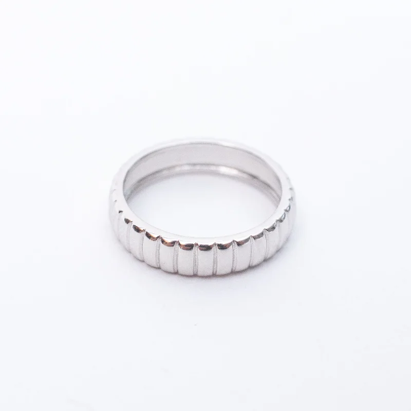 Ladies rings Korean fashion styles-Silver Oval Ridged Band