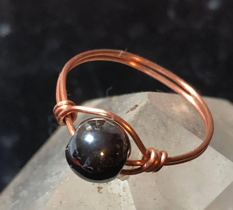 Ladies rings vintage estate pieces-Shungite Copper Bead Ring