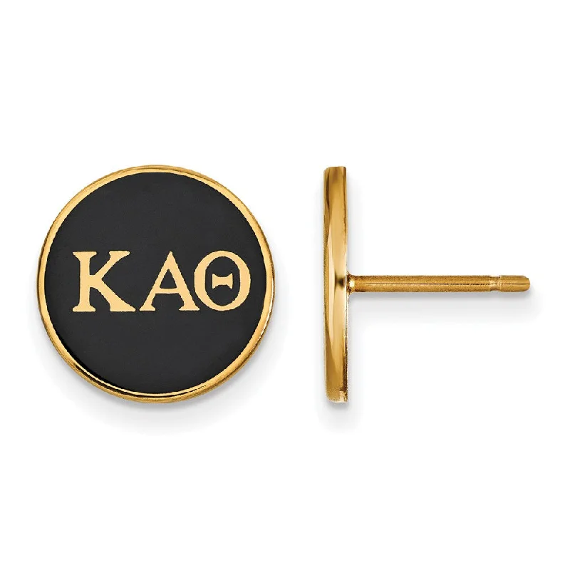 Ladies earrings long-lasting earrings-14K Plated Silver Kappa Alpha Theta Black Enamel Disc Post Earrings