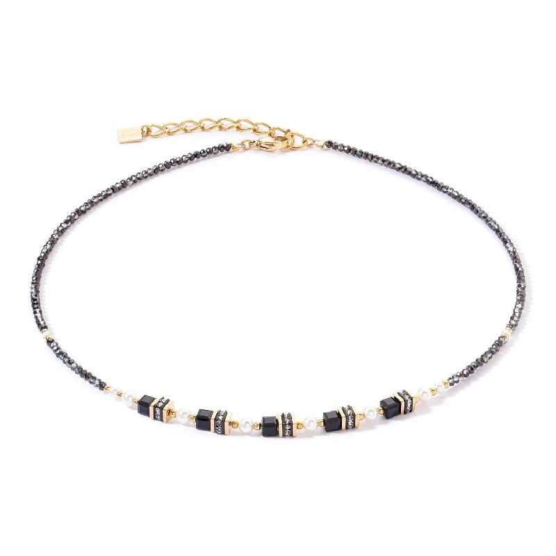 Ladies necklaces soft glow designs-Coeur De Lion Sparkling Princess Gold Black Necklace