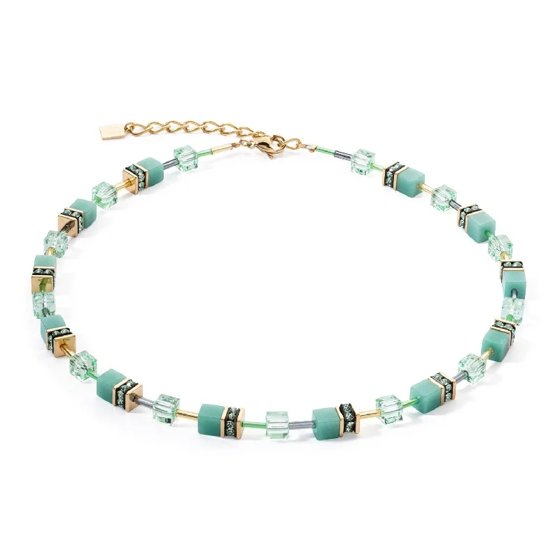 Ladies necklaces curved edge designs-Coeur De Lion GeoCUBE® Iconic Mono Gold Green Necklace