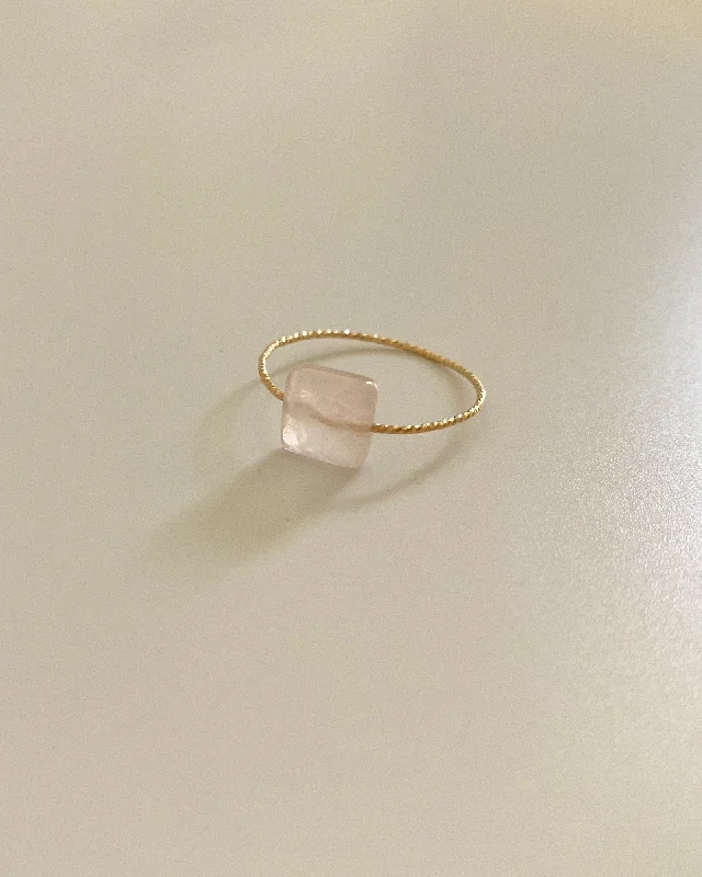 Ladies rings wire-wrapped rings-Rose Quartz Square Daily Serenity Ring