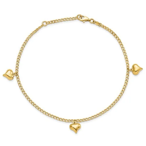 Ladies bracelets satin finish styles-Ladies bracelets satin finish styles-Puffy Heart Anklet Bracelet (14K)