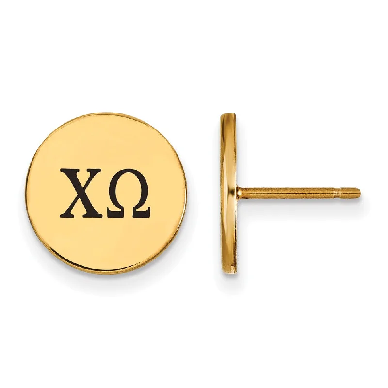 Ladies earrings asymmetrical pair picks-14K Plated Silver Chi Omega Black Enamel Greek Letters Post Earrings