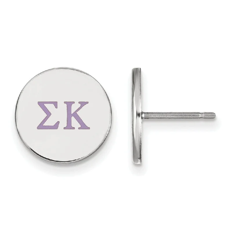 Ladies earrings faceted gem styles-Sterling Silver Sigma Kappa Purple Enamel Greek Letters Post Earrings