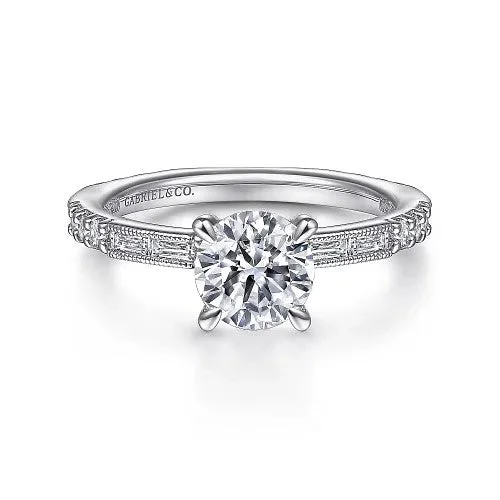 Ladies engagement rings pave solitaires-Luca - Art Deco 14K White Gold Round Diamond Channel Set Engagement Ring(Setting Only)