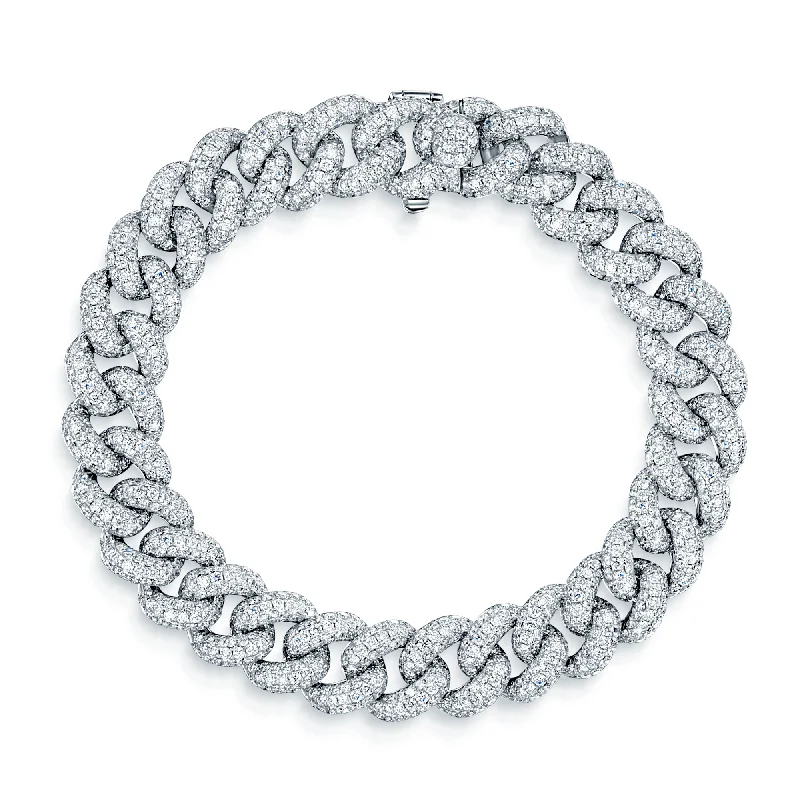 Ladies bracelets iridescent finish designs-Ladies bracelets iridescent finish designs-18ct White Gold Full Diamond Set Curb Bracelet