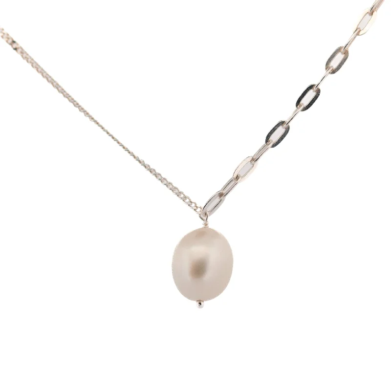 Ladies necklaces global brand styles-Dainty London Silver Large Pearl Necklace