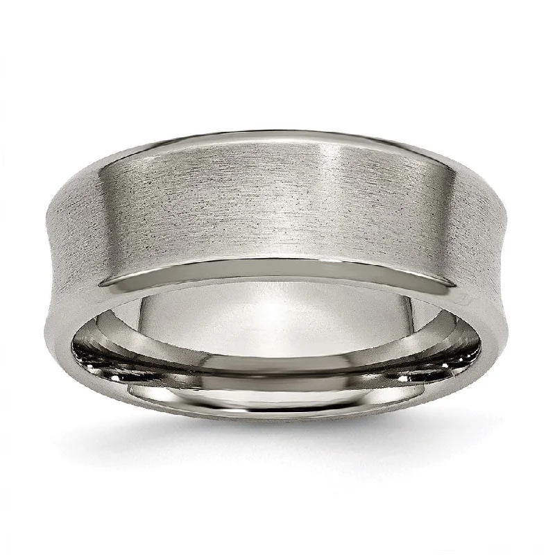 Ladies rings ceramic crafted styles-8mm Titanium Brushed Concave Polished Beveled Edge Standard Fit Band