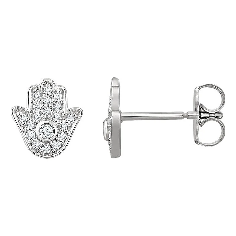 Ladies earrings titanium modern designs-8 x 8.5mm 14k White Gold 1/5 CTW (H-I, I1) Diamond Hamsa Earrings