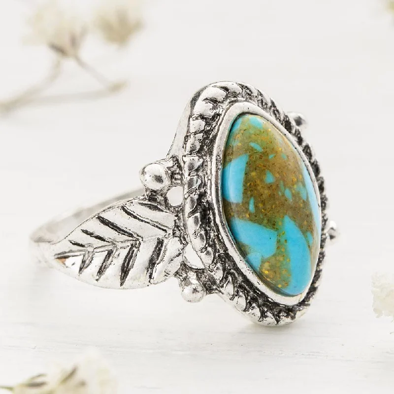 Ladies rings soft curve rings-Turquoise Flora Ring