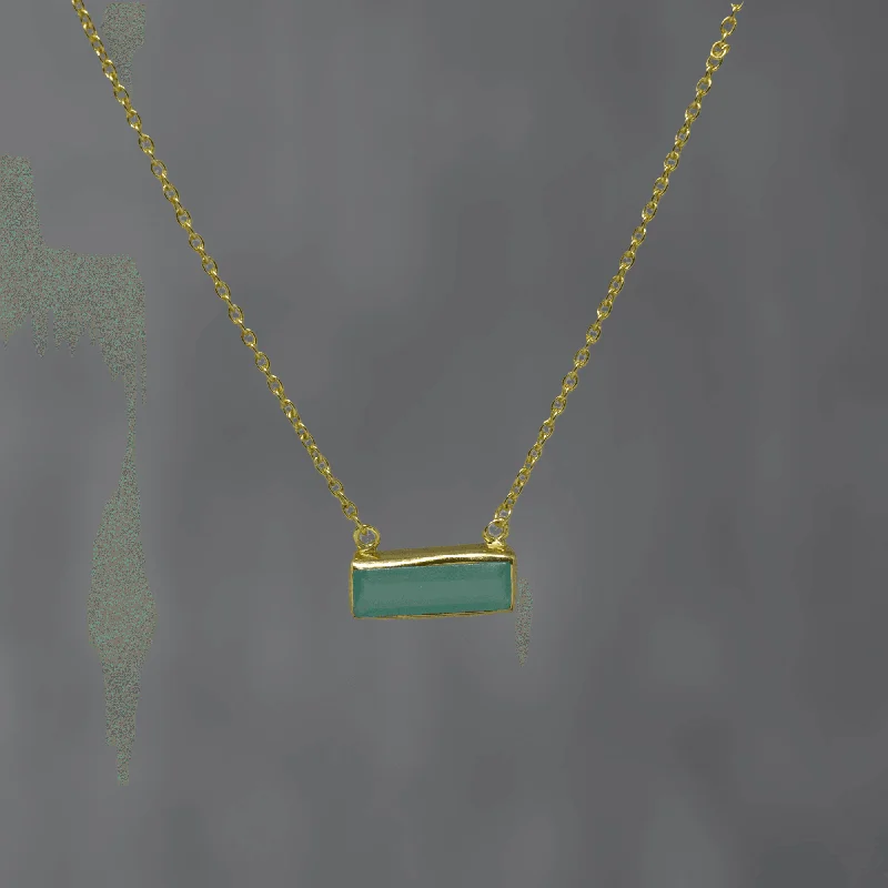 Ladies necklaces matte gem necklaces-Gold Rectangular Aqua Chalcedony Necklace