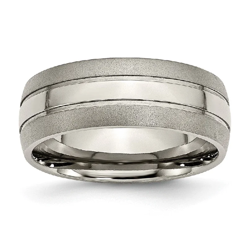 Ladies rings distressed look styles-8mm Titanium Polished & Satin Grooved Standard Fit Band