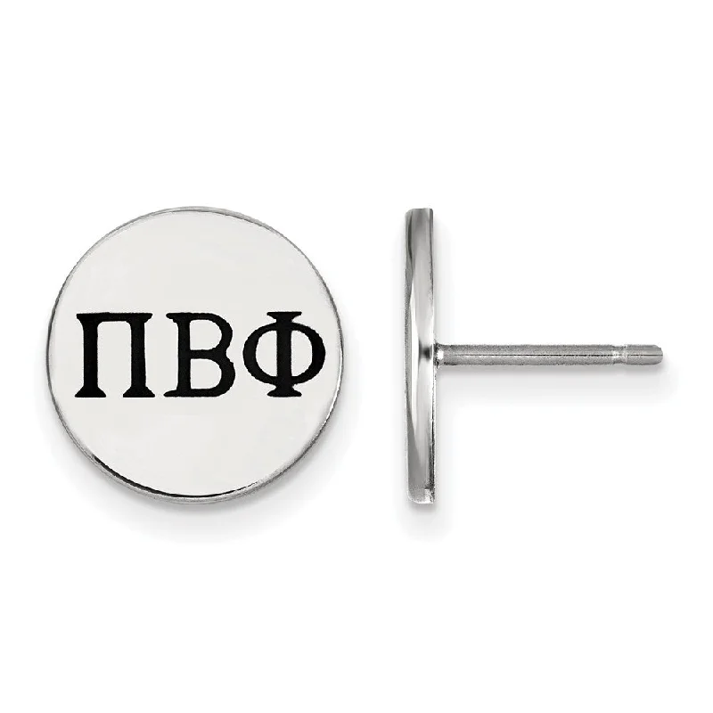 Ladies earrings festive season styles-Sterling Silver Pi Beta Phi Black Enamel Greek Letters Post Earrings