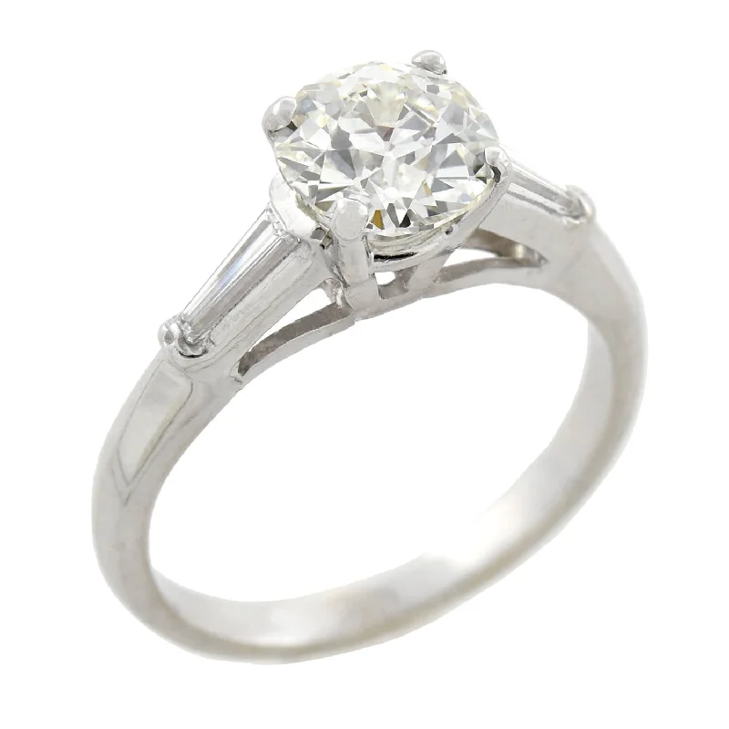 Ladies engagement rings raw gemstone cuts-Retro 14kt White Gold Diamond Engagement Ring 1.44ct center