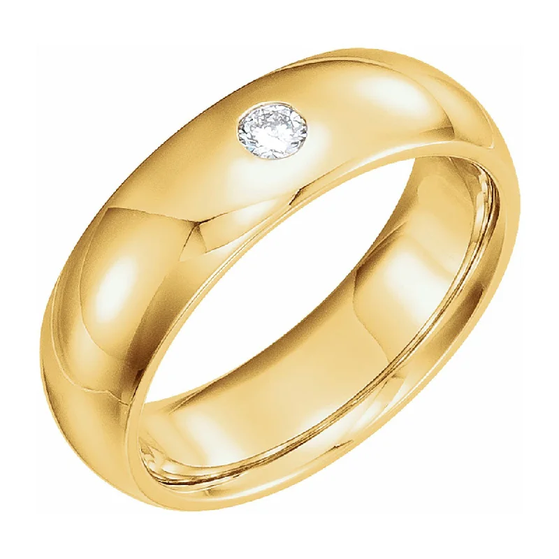 Ladies rings multi-stone designs-6mm 14k Yellow Gold 1/10 CT Diamond Half Round Comfort Fit Band