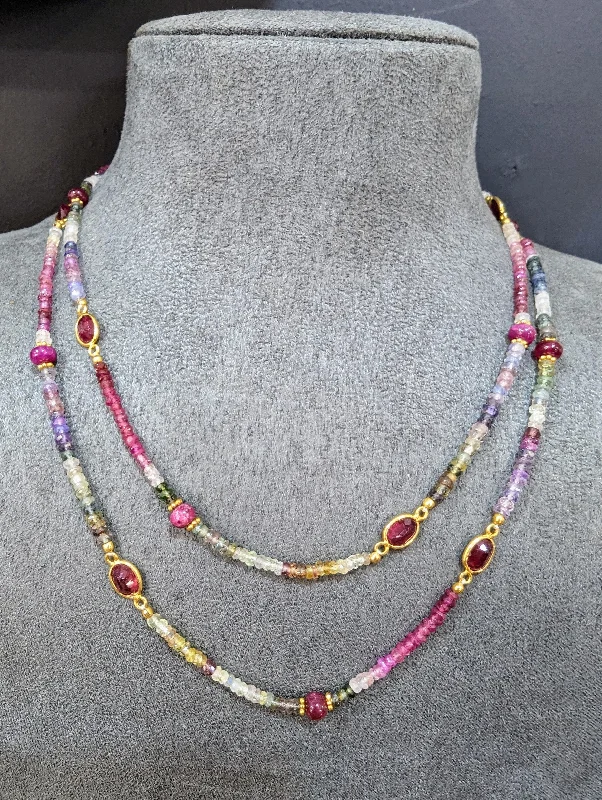 Ladies necklaces viral fashion picks-92cm 18ct Gold Vermeil Sapphire and Ruby Long Necklace