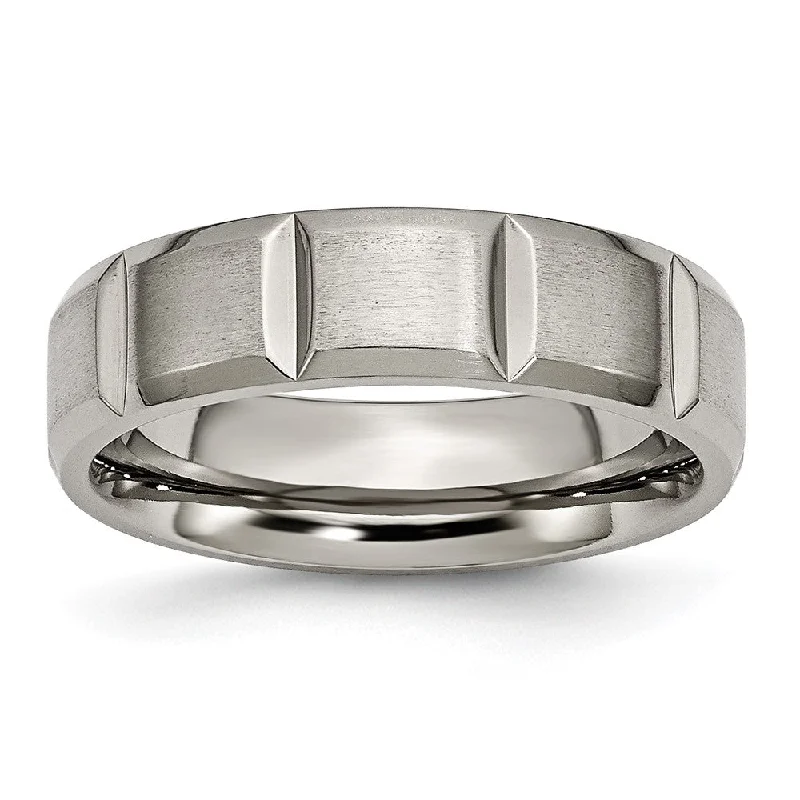 Ladies rings classic vintage looks-6mm Titanium Grooved & Beveled Edge Standard Fit Band