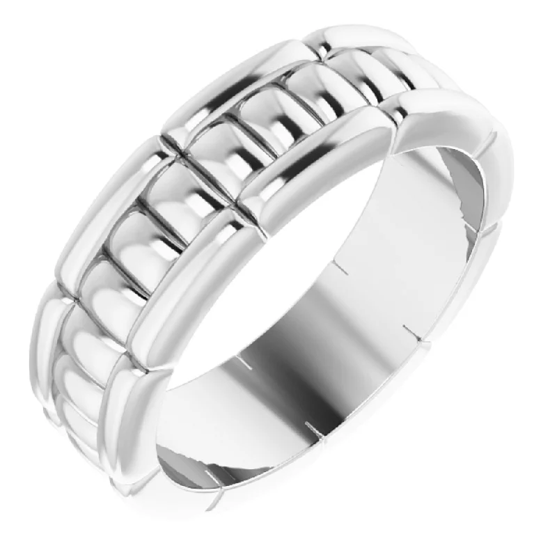 Ladies rings artisan metalwork styles-6mm Platinum Grooved Pattern Standard Fit Band