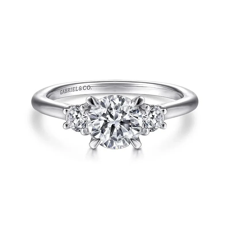 Ladies engagement rings pave diamond bands-Sanaa - 14K White Gold Round 3 Stone Diamond Engagement Ring (Setting Only)