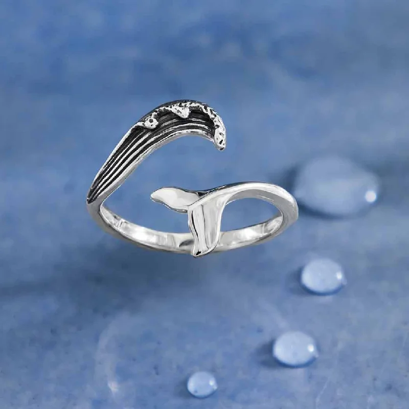 Ladies rings channel set rings-Mermaid Tail and Wave Ring