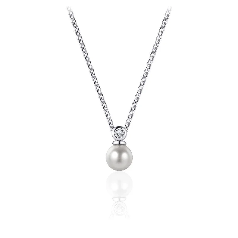 Ladies necklaces layered necklace looks-Pearl CZ Pendant Necklace