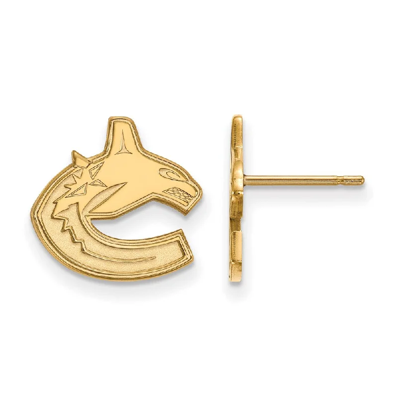 Ladies earrings star motif designs-SS 14k Yellow Gold Plated NHL Vancouver Canucks Small Post Earrings