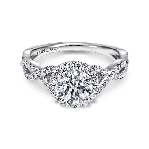 Ladies engagement rings asscher solitaires-14K White Gold Round Halo Diamond Engagement Ring