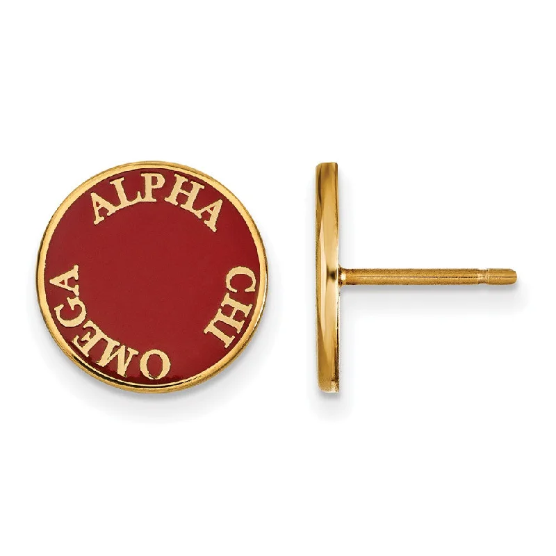 Ladies earrings standout unique styles-14K Plated Silver Alpha Chi Omega Enamel Disc Post Earrings