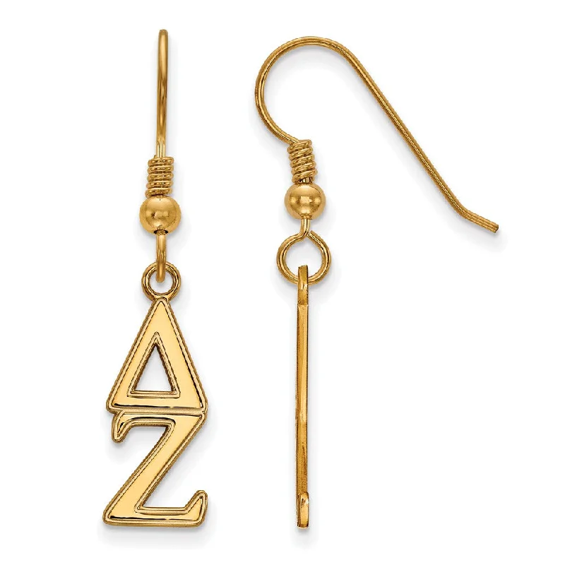 Ladies earrings balanced proportion styles-14K Plated Silver Delta Zeta Dangle Small Earrings