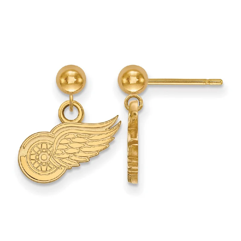 Ladies earrings sunken gem designs-SS 14k Yellow Gold Plated NHL Detroit Red Wings Ball Dangle Earrings