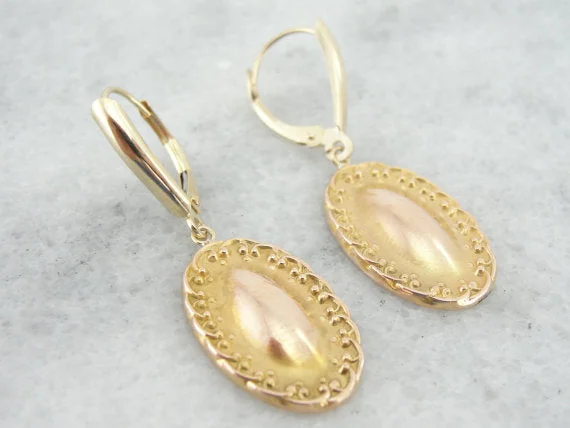 Ladies earrings sentimental keepsake value-Upcycled Victorian Oval Gold Drop Earrings