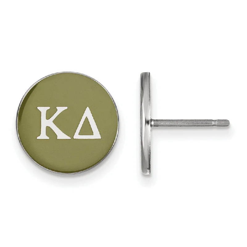 Ladies earrings princess cut designs-Sterling Silver Kappa Delta Olive Green Enamel Disc Post Earrings