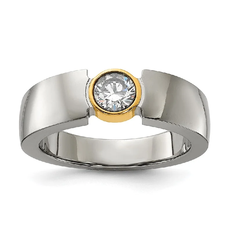 Ladies rings white gold styles-6.5mm Titanium, Gold Tone Plated & CZ Tapered Fit Ring