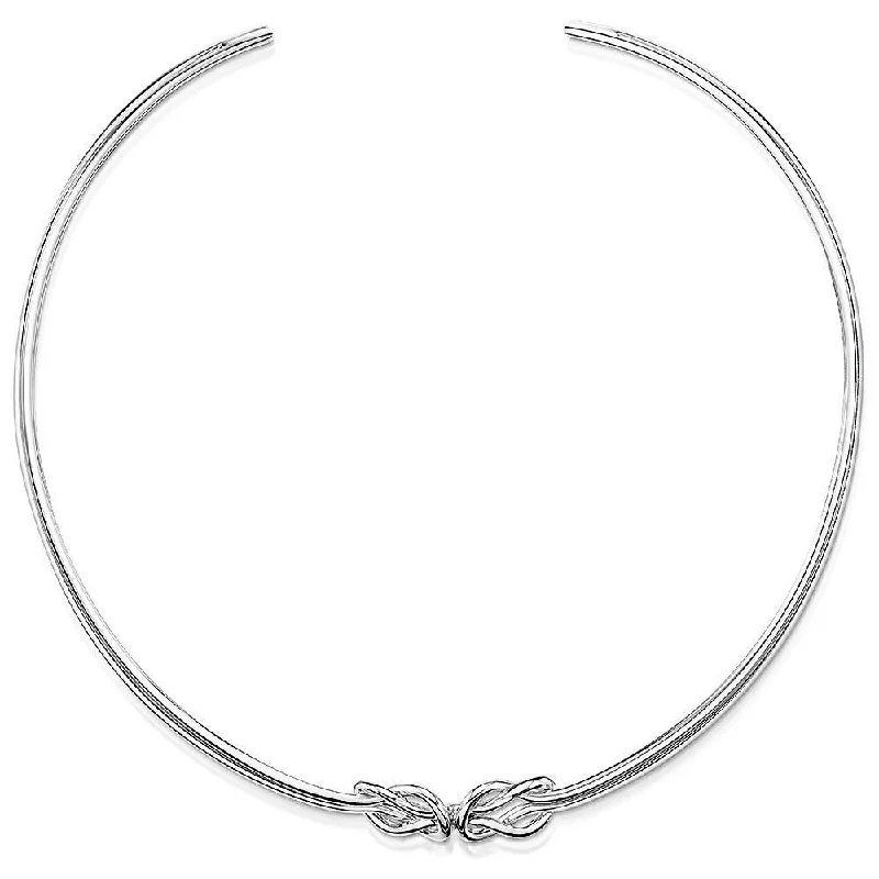 Ladies necklaces cultural celebration styles-Sterling Silver Double Knot Torque Choker Necklace