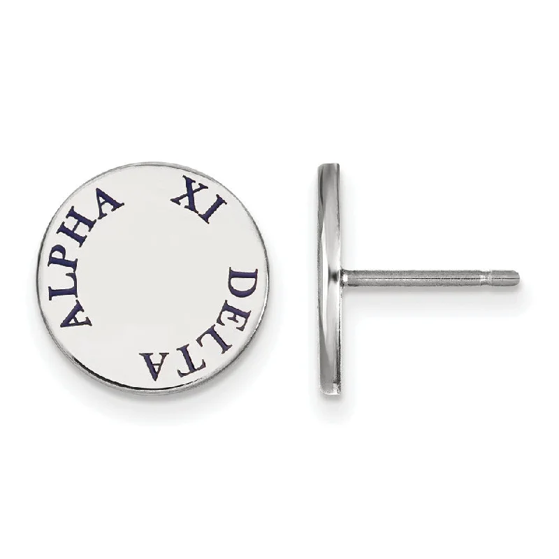 Ladies earrings mixed metal finishes-Sterling Silver Alpha Xi Delta Blue Enamel Post Earrings